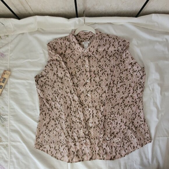 Liz & Co. Pink Tan Brown Womens Long Sleeve Button Blouse XL - Picture 12 of 15